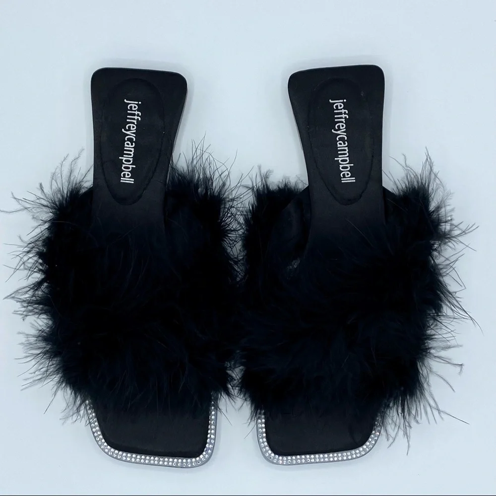 Jeffrey Campbell Black Acelynn Faux Fur Slide Sandal Size 5.5